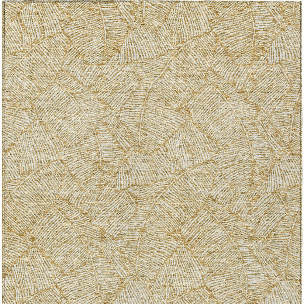 Tabselect Home Line 5' X 8' Gold And Beige Floral Washable Indoor Outdoor Area Rug