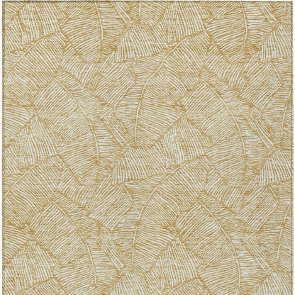 Tabselect Home Line 5' X 8' Gold And Beige Floral Washable Indoor Outdoor Area Rug