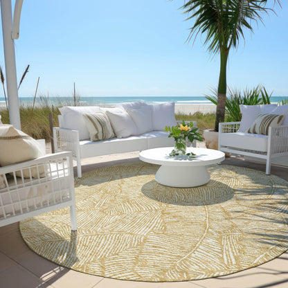 Tabselect Home Line 8' Gold And Beige Round Floral Washable Indoor Outdoor Area Rug