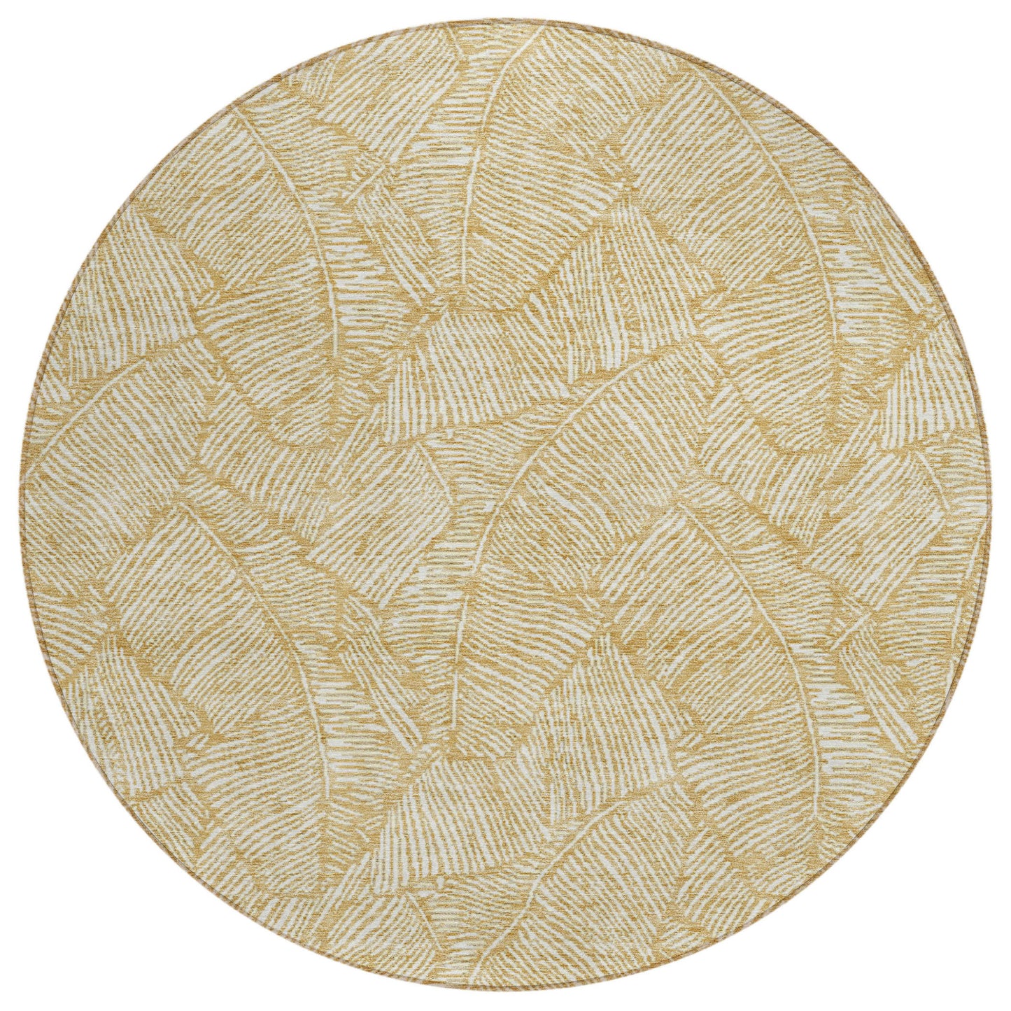 Tabselect Home Line 8' Gold And Beige Round Floral Washable Indoor Outdoor Area Rug