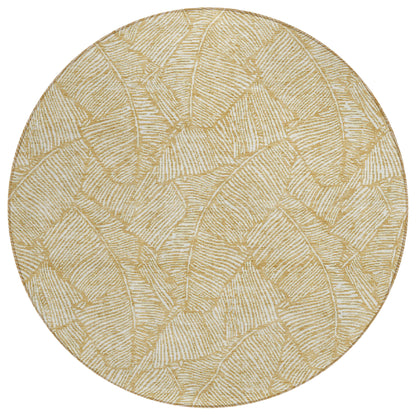 Tabselect Home Line 8' Gold And Beige Round Floral Washable Indoor Outdoor Area Rug