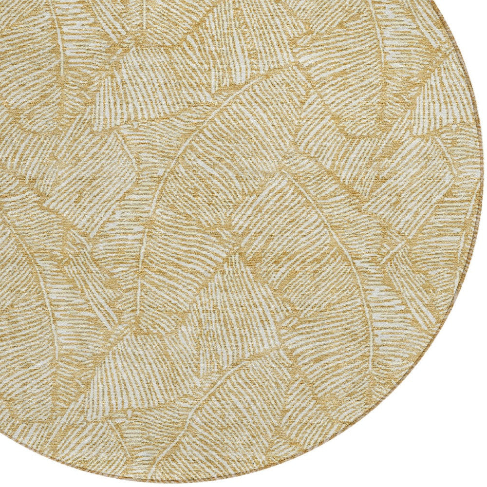 Tabselect Home Line 8' Gold And Beige Round Floral Washable Indoor Outdoor Area Rug