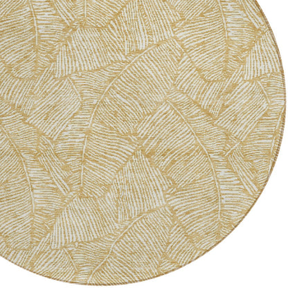 Tabselect Home Line 8' Gold And Beige Round Floral Washable Indoor Outdoor Area Rug