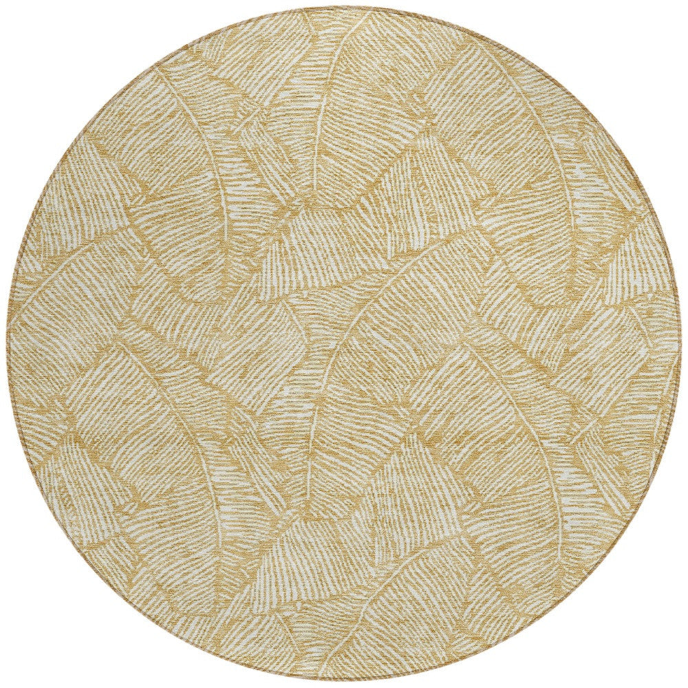 Tabselect Home Line 8' Gold And Beige Round Floral Washable Indoor Outdoor Area Rug