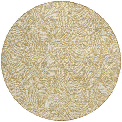 Tabselect Home Line 8' Gold And Beige Round Floral Washable Indoor Outdoor Area Rug
