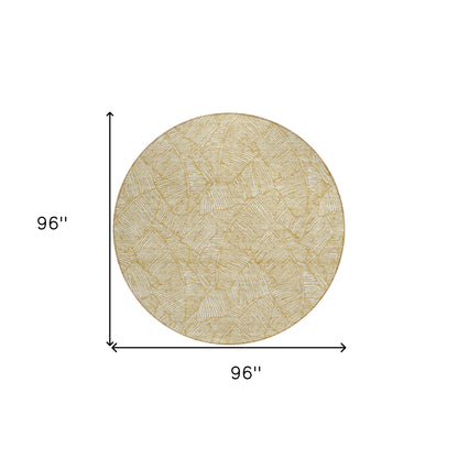 Tabselect Home Line 8' Gold And Beige Round Floral Washable Indoor Outdoor Area Rug