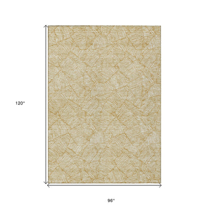 Tabselect Home Line 8' X 10' Gold And Beige Floral Washable Indoor Outdoor Area Rug