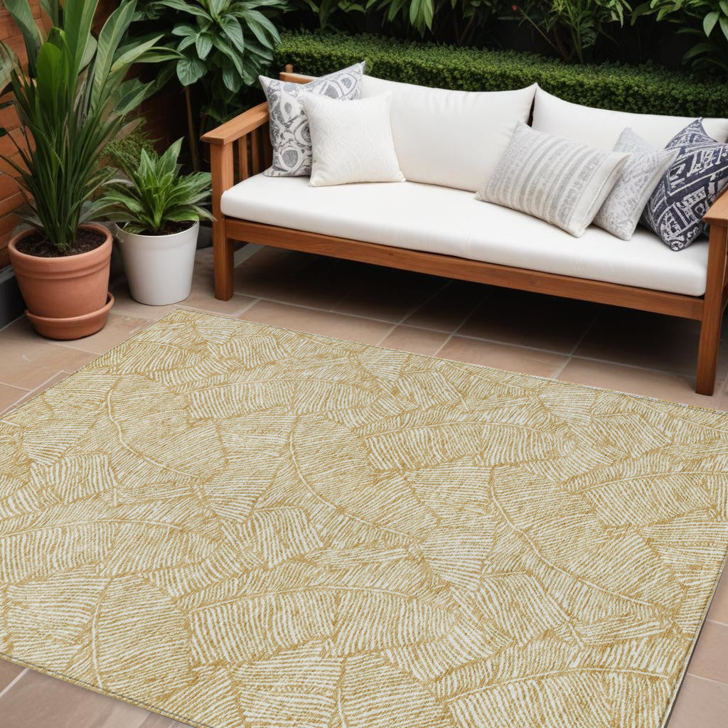 Tabselect Home Line 8' X 10' Gold And Beige Floral Washable Indoor Outdoor Area Rug