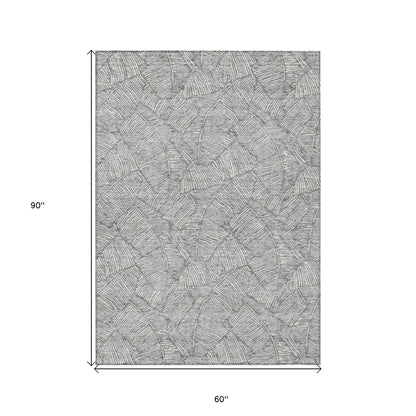 Tabselect Home Line 5' X 8' Gray And Ivory Floral Washable Indoor Outdoor Area Rug