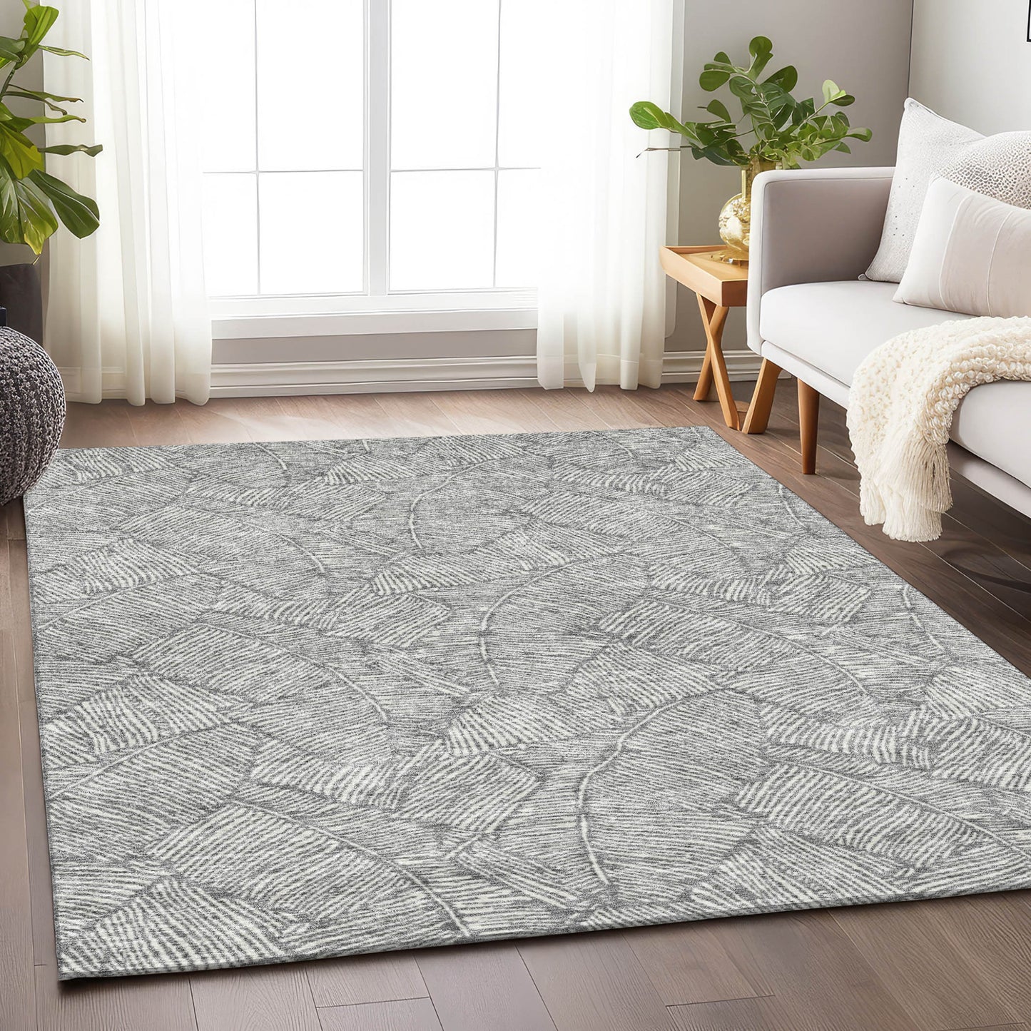 Tabselect Home Line 5' X 8' Gray And Ivory Floral Washable Indoor Outdoor Area Rug