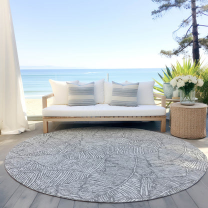 Tabselect Home Line 8' Gray And Ivory Round Floral Washable Indoor Outdoor Area Rug