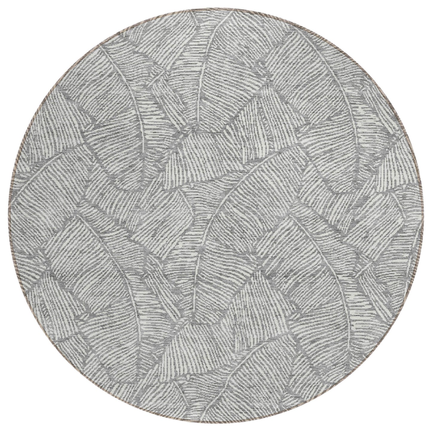 Tabselect Home Line 8' Gray And Ivory Round Floral Washable Indoor Outdoor Area Rug