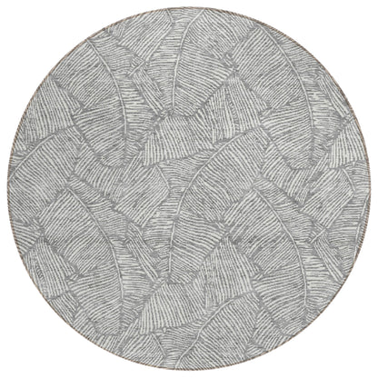 Tabselect Home Line 8' Gray And Ivory Round Floral Washable Indoor Outdoor Area Rug