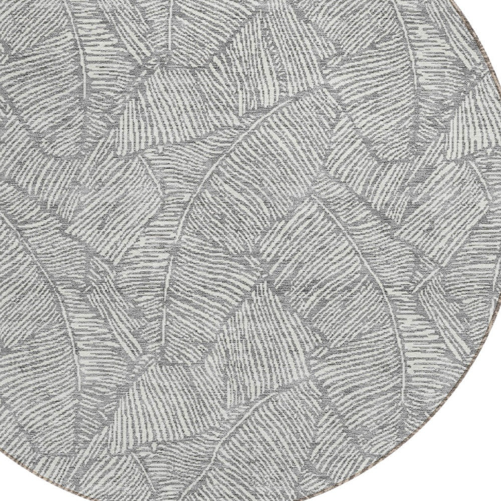 Tabselect Home Line 8' Gray And Ivory Round Floral Washable Indoor Outdoor Area Rug