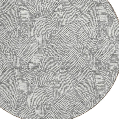 Tabselect Home Line 8' Gray And Ivory Round Floral Washable Indoor Outdoor Area Rug