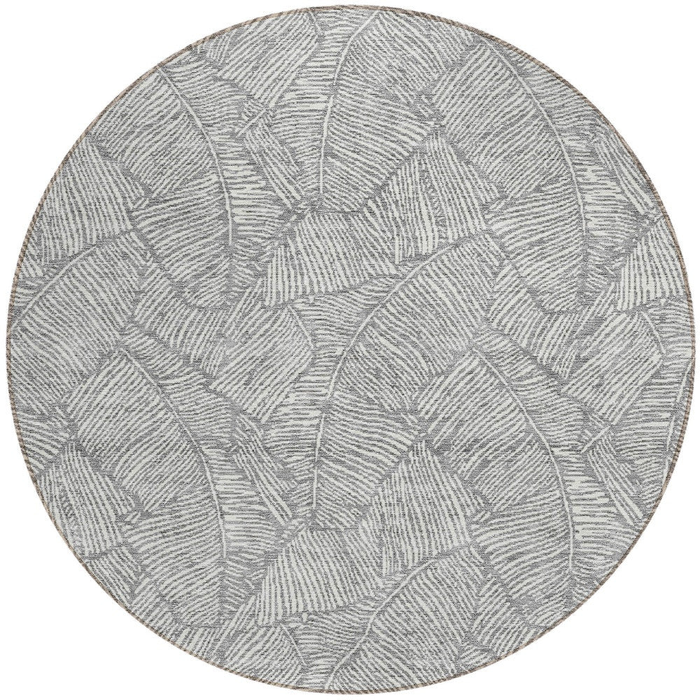 Tabselect Home Line 8' Gray And Ivory Round Floral Washable Indoor Outdoor Area Rug