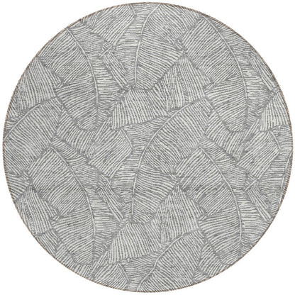 Tabselect Home Line 8' Gray And Ivory Round Floral Washable Indoor Outdoor Area Rug