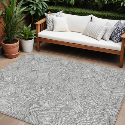 Tabselect Home Line 8' X 10' Gray And Ivory Floral Washable Indoor Outdoor Area Rug