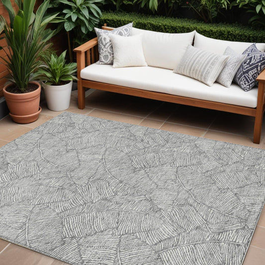 Tabselect Home Line 8' X 10' Gray And Ivory Floral Washable Indoor Outdoor Area Rug