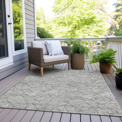 Tabselect Home Line 8' X 10' Gray And Ivory Floral Washable Indoor Outdoor Area Rug
