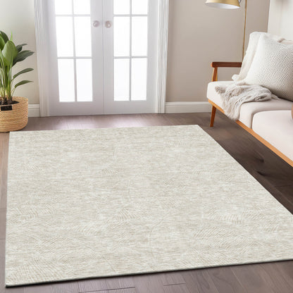 Tabselect Home Line 5' X 8' Ivory And Beige Floral Washable Indoor Outdoor Area Rug