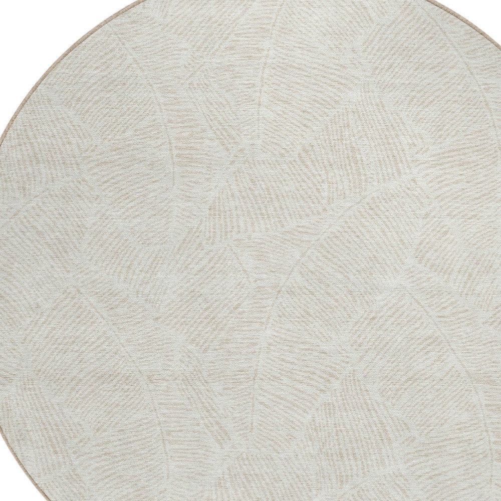 Tabselect Home Line 8' Ivory And Beige Round Floral Washable Indoor Outdoor Area Rug
