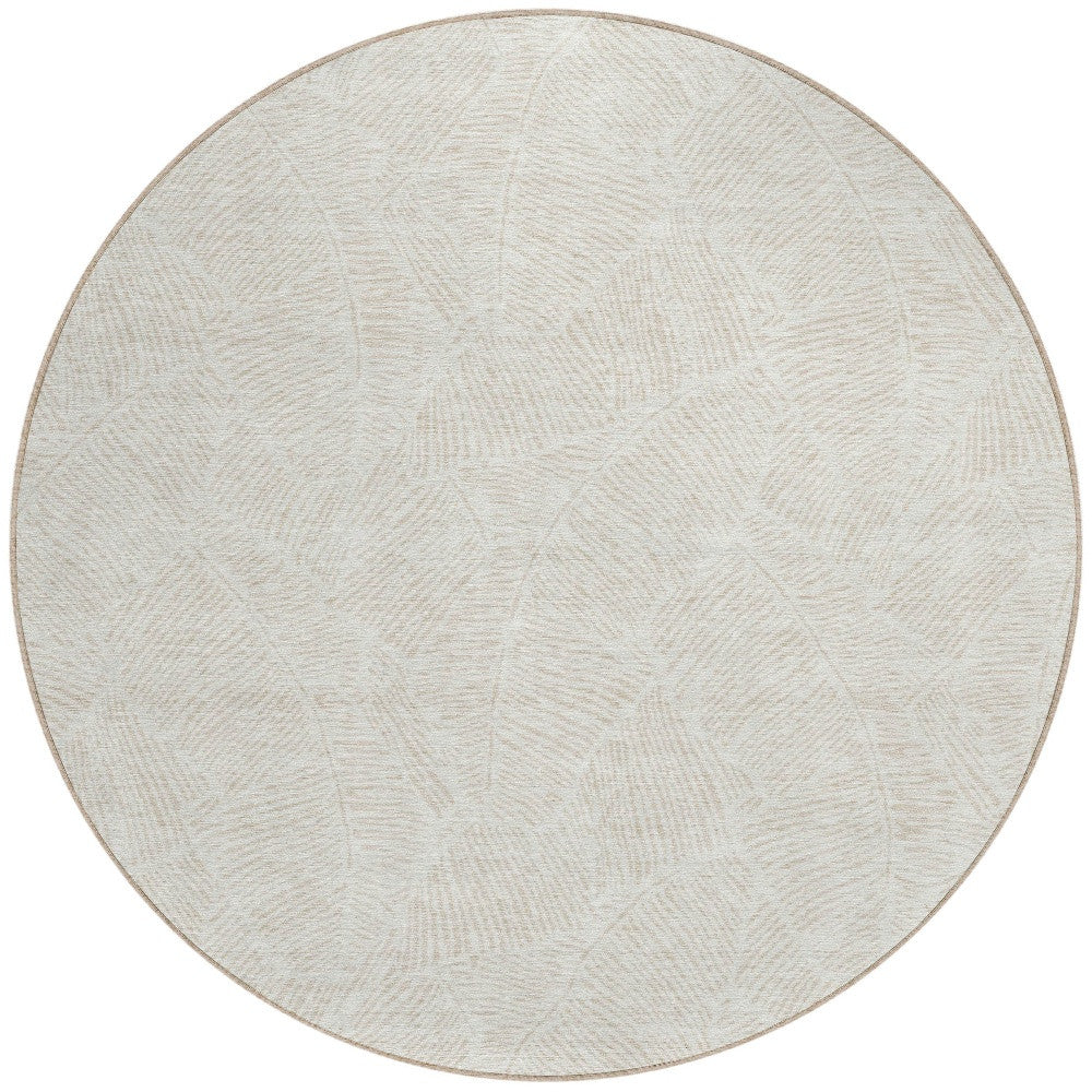 Tabselect Home Line 8' Ivory And Beige Round Floral Washable Indoor Outdoor Area Rug