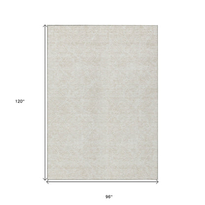 Tabselect Home Line 8' X 10' Ivory And Beige Floral Washable Indoor Outdoor Area Rug