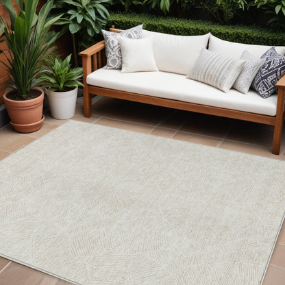 Tabselect Home Line 8' X 10' Ivory And Beige Floral Washable Indoor Outdoor Area Rug