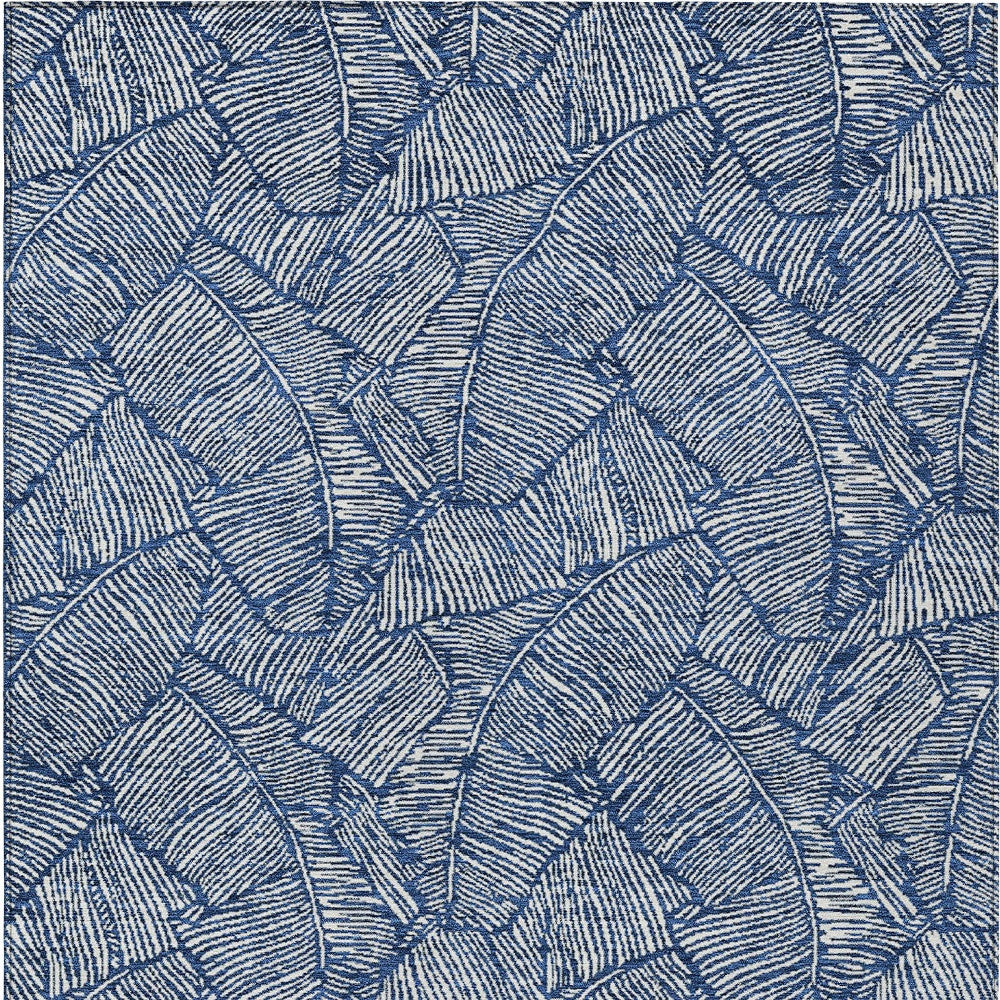 Tabselect Home Line 5' X 8' Navy Blue And Ivory Floral Washable Indoor Outdoor Area Rug