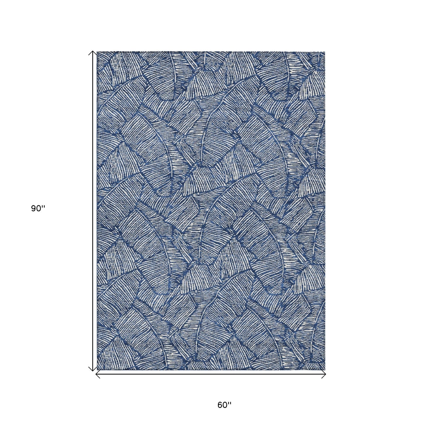 Tabselect Home Line 5' X 8' Navy Blue And Ivory Floral Washable Indoor Outdoor Area Rug