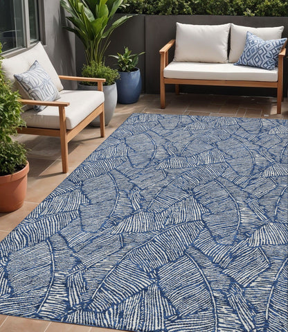Tabselect Home Line 5' X 8' Navy Blue And Ivory Floral Washable Indoor Outdoor Area Rug