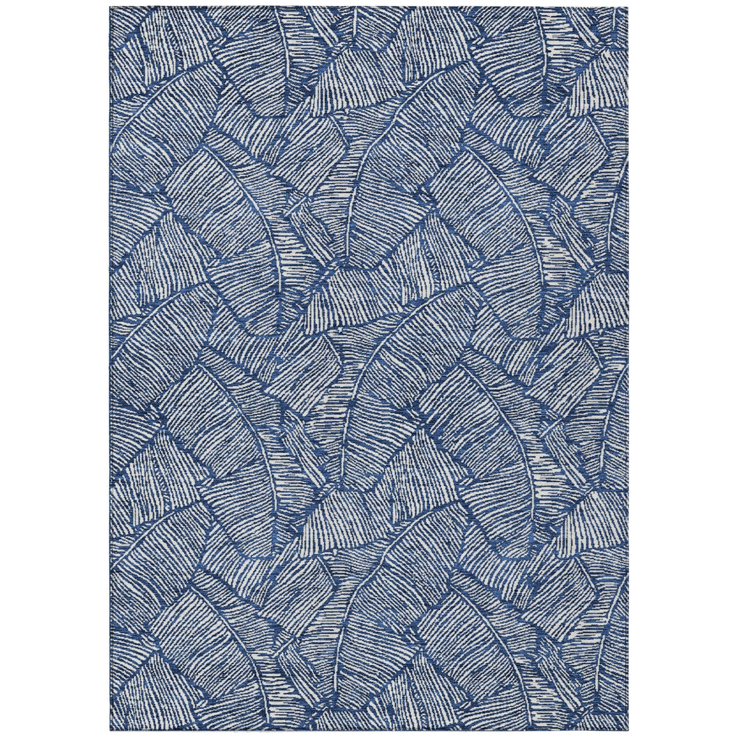 Tabselect Home Line 5' X 8' Navy Blue And Ivory Floral Washable Indoor Outdoor Area Rug