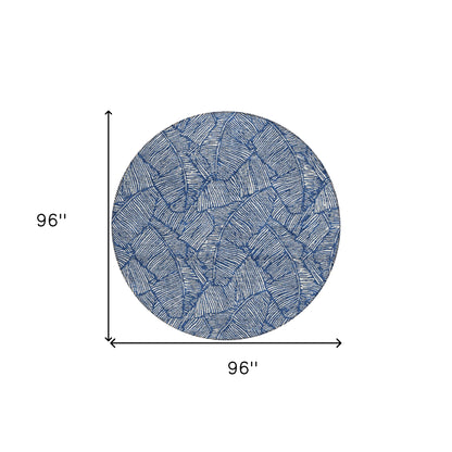 Tabselect Home Line 8' Navy Blue And Ivory Round Floral Washable Indoor Outdoor Area Rug