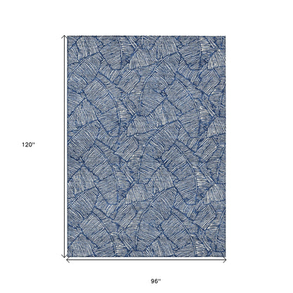 Tabselect Home Line 8' X 10' Navy Blue And Ivory Floral Washable Indoor Outdoor Area Rug