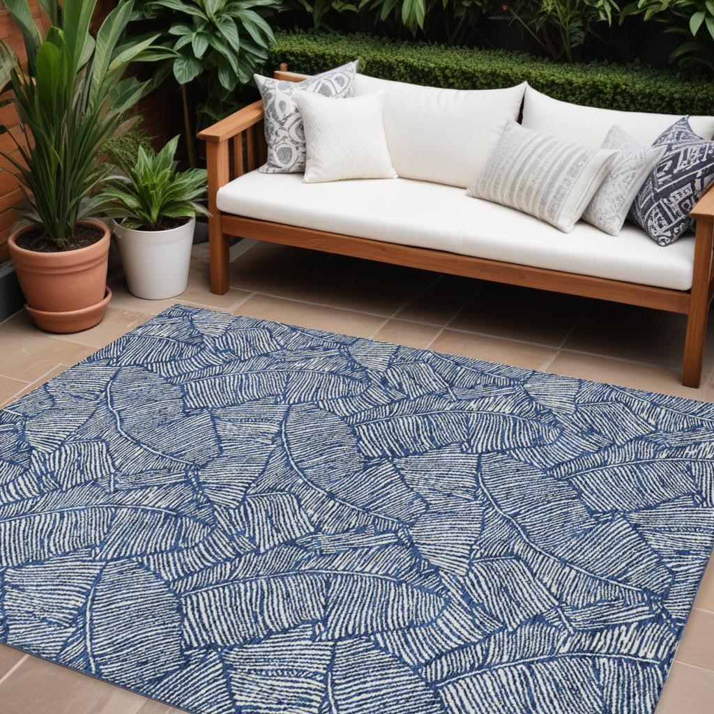 Tabselect Home Line 8' X 10' Navy Blue And Ivory Floral Washable Indoor Outdoor Area Rug