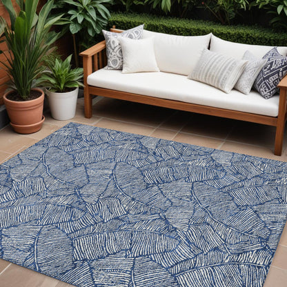 Tabselect Home Line 8' X 10' Navy Blue And Ivory Floral Washable Indoor Outdoor Area Rug