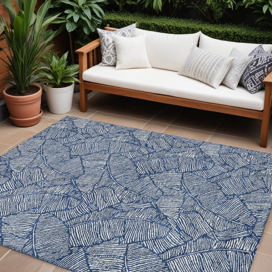 Tabselect Home Line 8' X 10' Navy Blue And Ivory Floral Washable Indoor Outdoor Area Rug