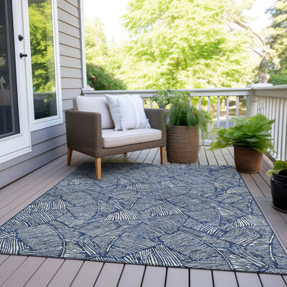 Tabselect Home Line 8' X 10' Navy Blue And Ivory Floral Washable Indoor Outdoor Area Rug