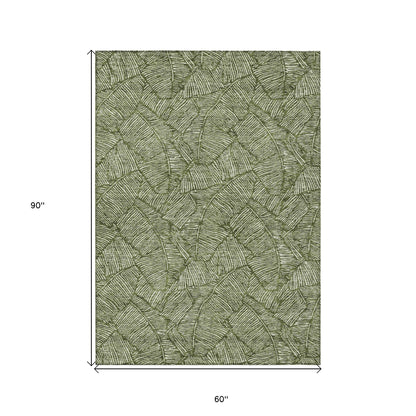 Tabselect Home Line 5' X 8' Olive Green And Light Green Floral Washable Indoor Outdoor Area Rug