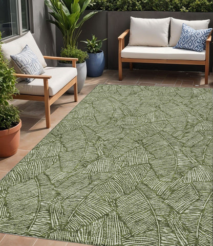 Tabselect Home Line 5' X 8' Olive Green And Light Green Floral Washable Indoor Outdoor Area Rug