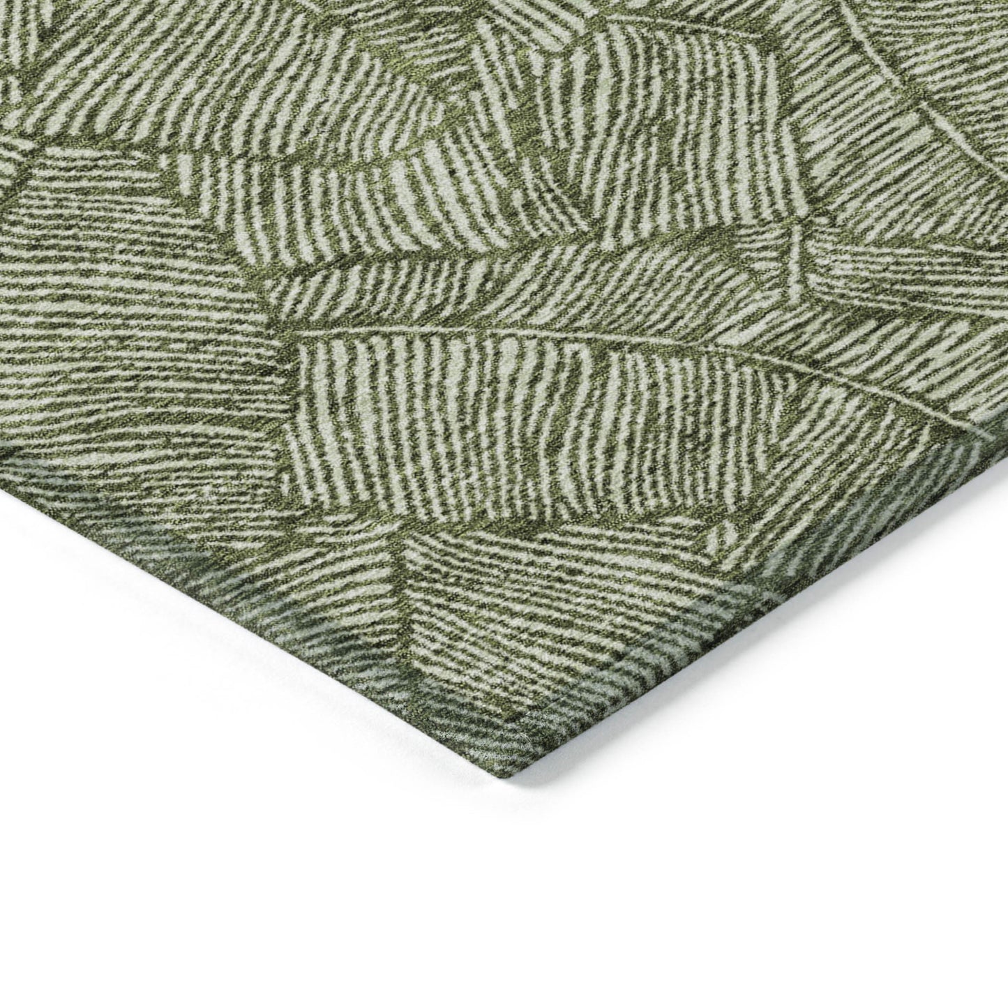 Tabselect Home Line 5' X 8' Olive Green And Light Green Floral Washable Indoor Outdoor Area Rug