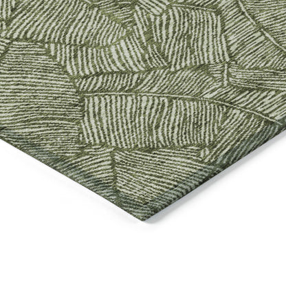 Tabselect Home Line 5' X 8' Olive Green And Light Green Floral Washable Indoor Outdoor Area Rug