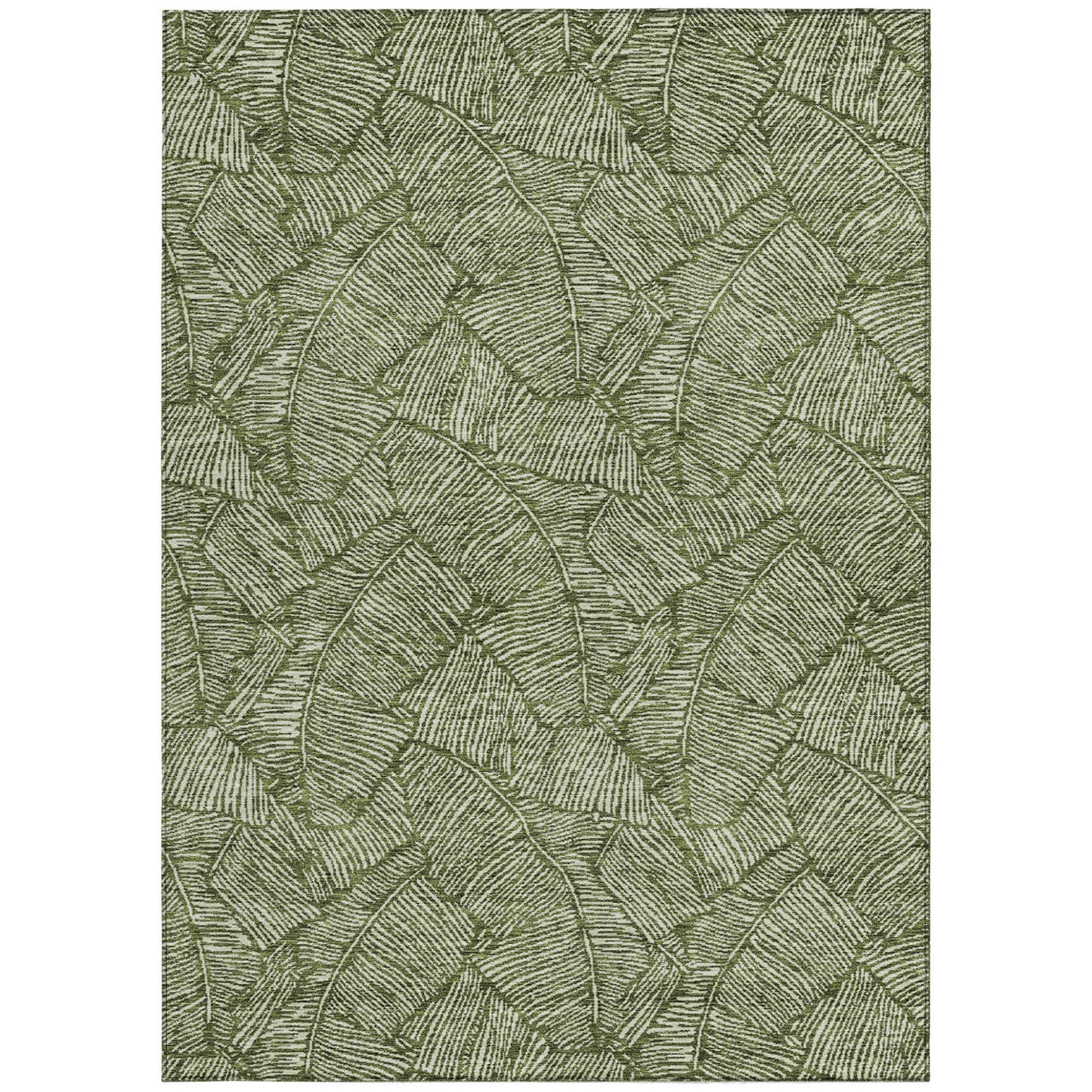 Tabselect Home Line 5' X 8' Olive Green And Light Green Floral Washable Indoor Outdoor Area Rug