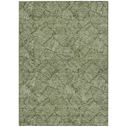 Tabselect Home Line 5' X 8' Olive Green And Light Green Floral Washable Indoor Outdoor Area Rug