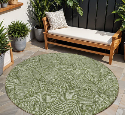 Tabselect Home Line 8' Olive Green And Light Green Round Floral Washable Indoor Outdoor Area Rug