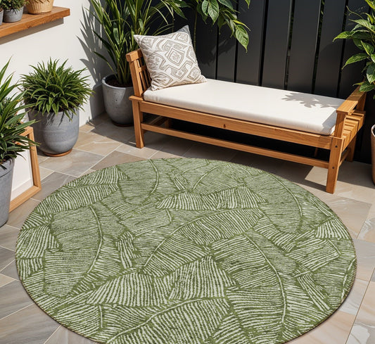 Tabselect Home Line 8' Olive Green And Light Green Round Floral Washable Indoor Outdoor Area Rug
