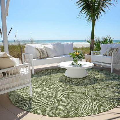 Tabselect Home Line 8' Olive Green And Light Green Round Floral Washable Indoor Outdoor Area Rug