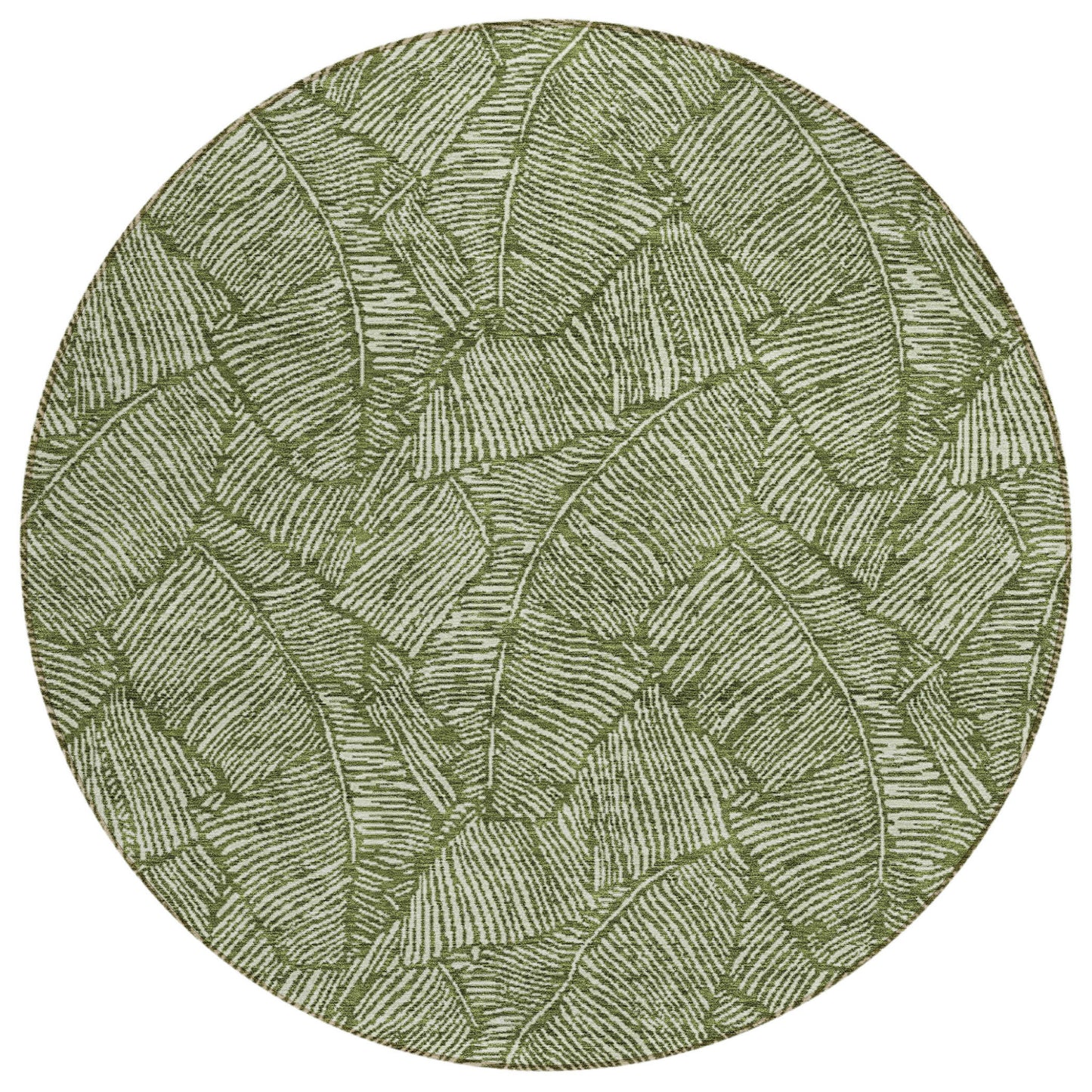 Tabselect Home Line 8' Olive Green And Light Green Round Floral Washable Indoor Outdoor Area Rug