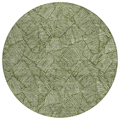 Tabselect Home Line 8' Olive Green And Light Green Round Floral Washable Indoor Outdoor Area Rug